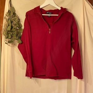 RED ZIP DOWN SWEATSHIRT - lands end - medium